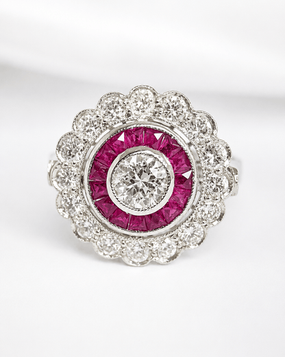 Bague Style Art-Déco Diamants 1.26 carat &amp; Rubis 0.60 carat "Zahia" - Elliade Paris