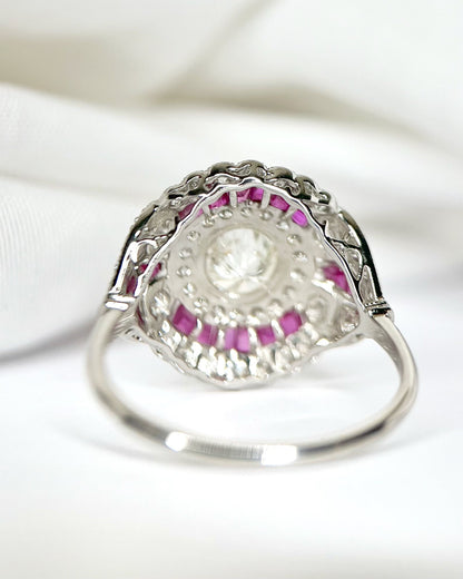 Bague Style Art-Déco Diamants 1.27 carat &amp; Rubis "Valériane" - Elliade Paris