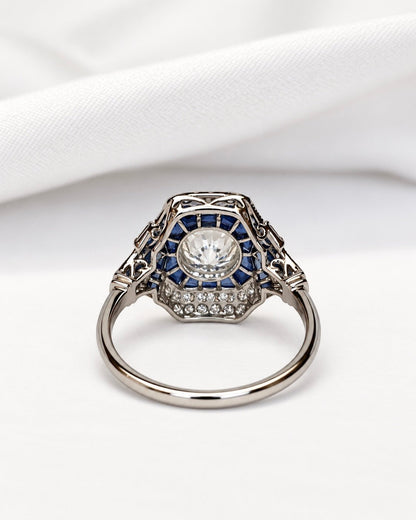 Bague Style Art-Déco Diamants 1.36 carat &amp; Saphirs 0.80 carat "Rim" - Elliade Paris