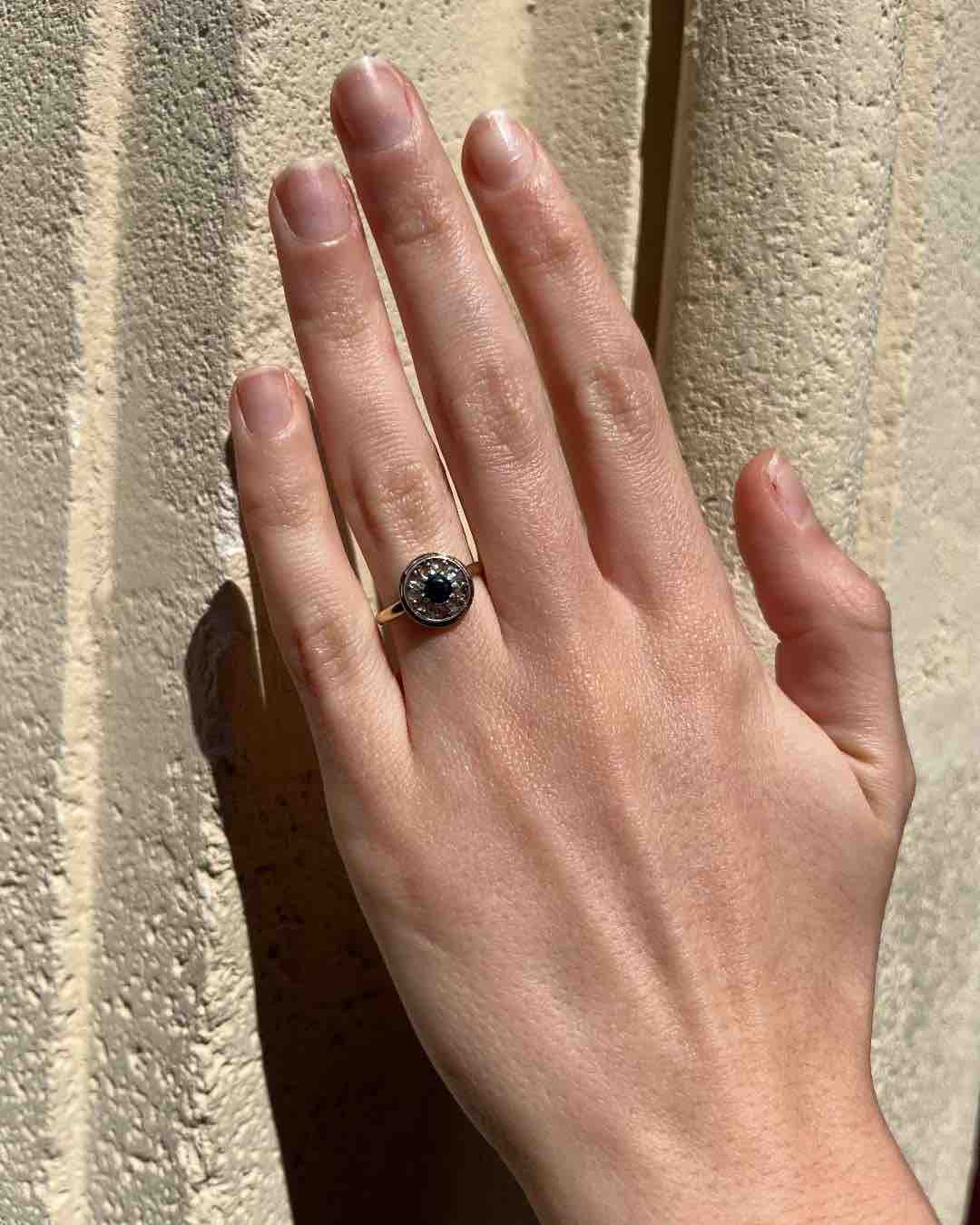 Bague style Art-déco Saphir &amp; Diamants "Lisa"
