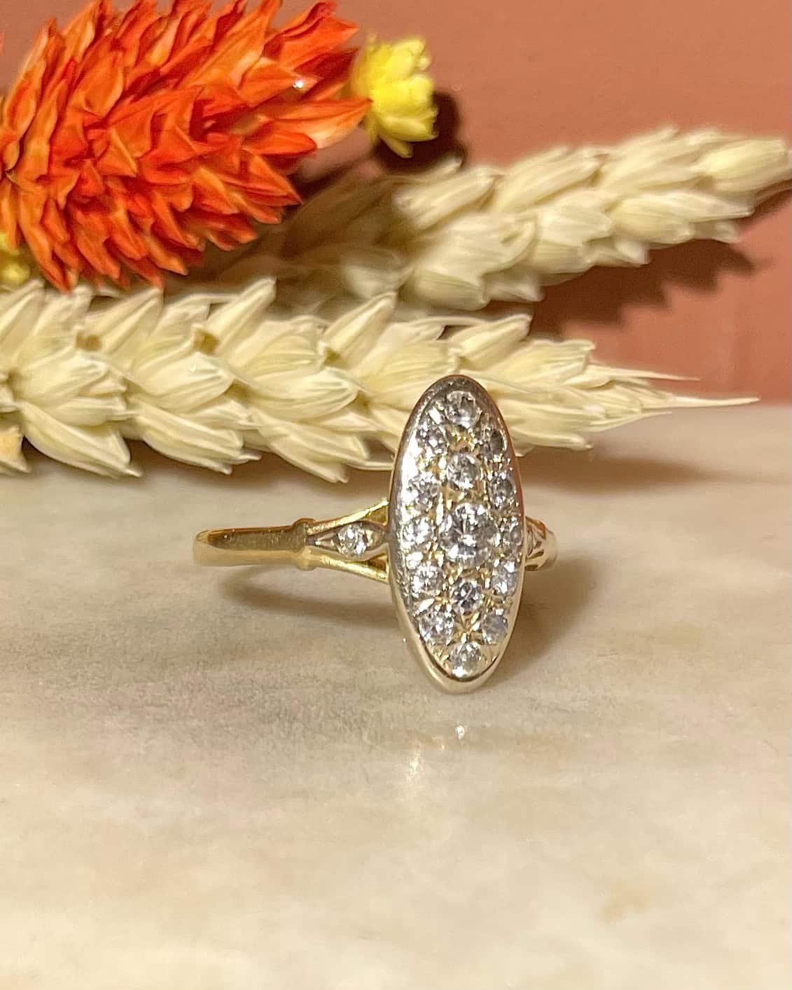 "Monica" Gold and 17 Diamond Marquise Ring