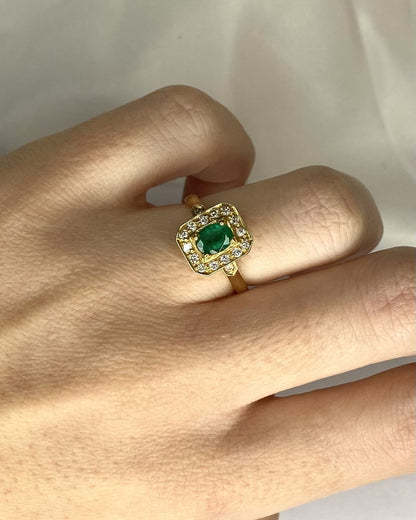Bague Style Art Déco Émeraude 0.45 carat &amp; Diamants "Solène" - Elliade Paris