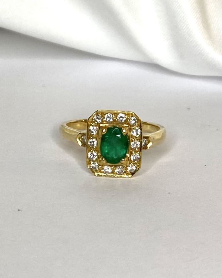 Bague Style Art Déco Émeraude 0.45 carat &amp; Diamants "Solène" - Elliade Paris