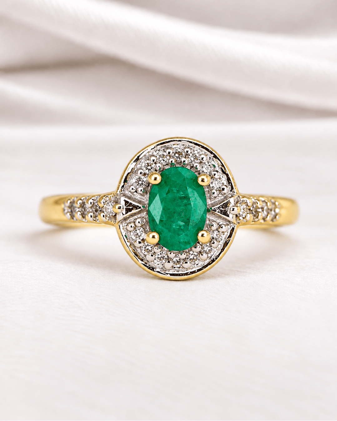 Bague Style Art-Déco Émeraude 0.50 carat &amp; Diamants 0.22 carat "Pamela" - Elliade Paris