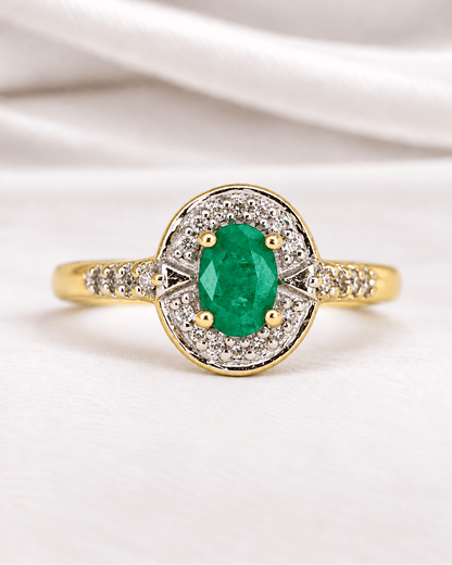 Bague Style Art-Déco Émeraude 0.50 carat &amp; Diamants 0.22 carat "Pamela" - Elliade Paris