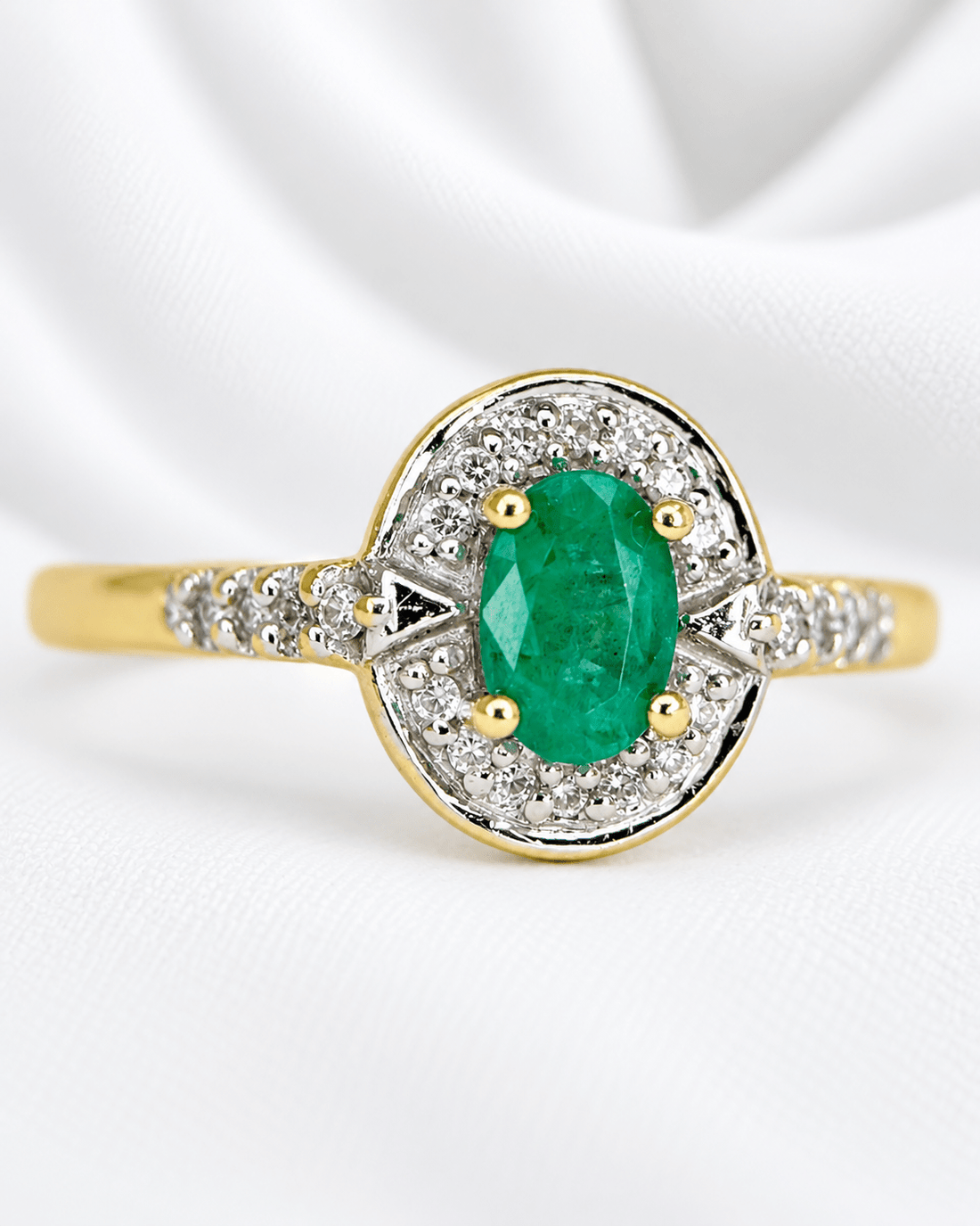 Bague Style Art-Déco Émeraude 0.50 carat &amp; Diamants 0.22 carat "Pamela" - Elliade Paris
