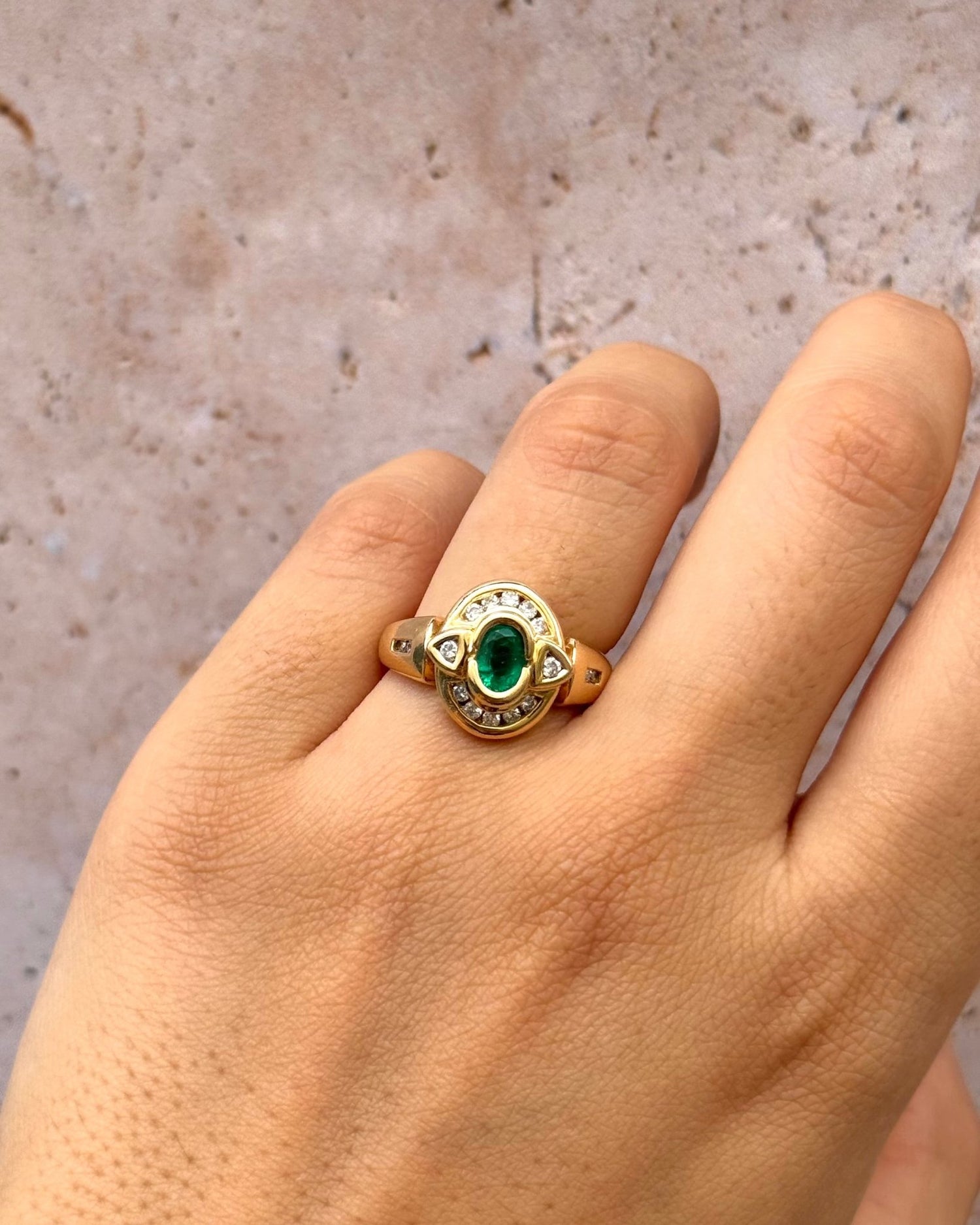 Bague Style Art-Déco Émeraude 0.55 carat &amp; Diamants 0.32 carat 5,32g "Justine" - Elliade Paris