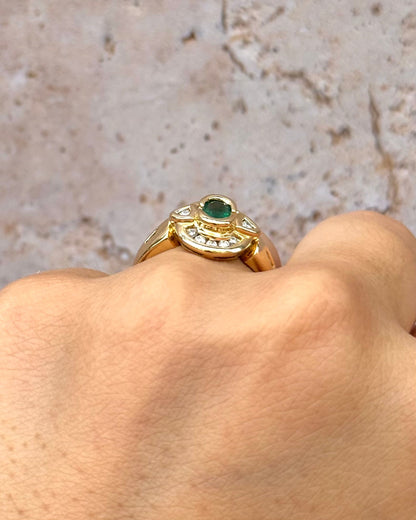Bague Style Art-Déco Émeraude 0.55 carat &amp; Diamants 0.32 carat 5,32g "Justine" - Elliade Paris