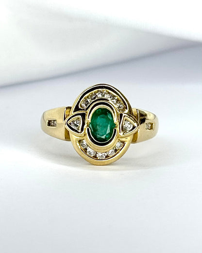 Bague Style Art-Déco Émeraude 0.55 carat &amp; Diamants 0.32 carat 5,32g "Justine" - Elliade Paris