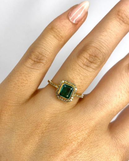 Bague Style Art - Déco Émeraude 0.60 carat &amp; 38 Diamants "Liliana" - Elliade Paris