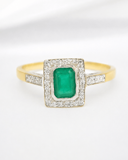 Bague Style Art-Déco Émeraude 0.60 carat &amp; Diamants 0.20 carat "Serafine" - Elliade Paris