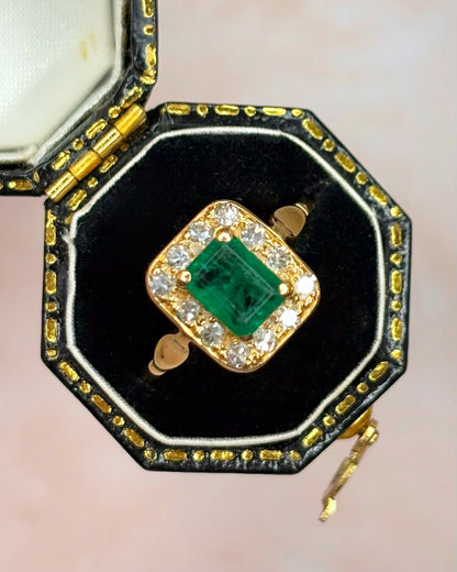 Bague Style Art-Déco Émeraude 1 carat &amp; Diamants 0.24 carat "Charlène" - Elliade Paris