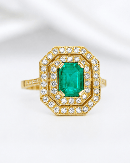 Bague Style Art-Déco Émeraude 1 carat &amp; Diamants 0.76 carat 4,45g "Anais" - Elliade Paris