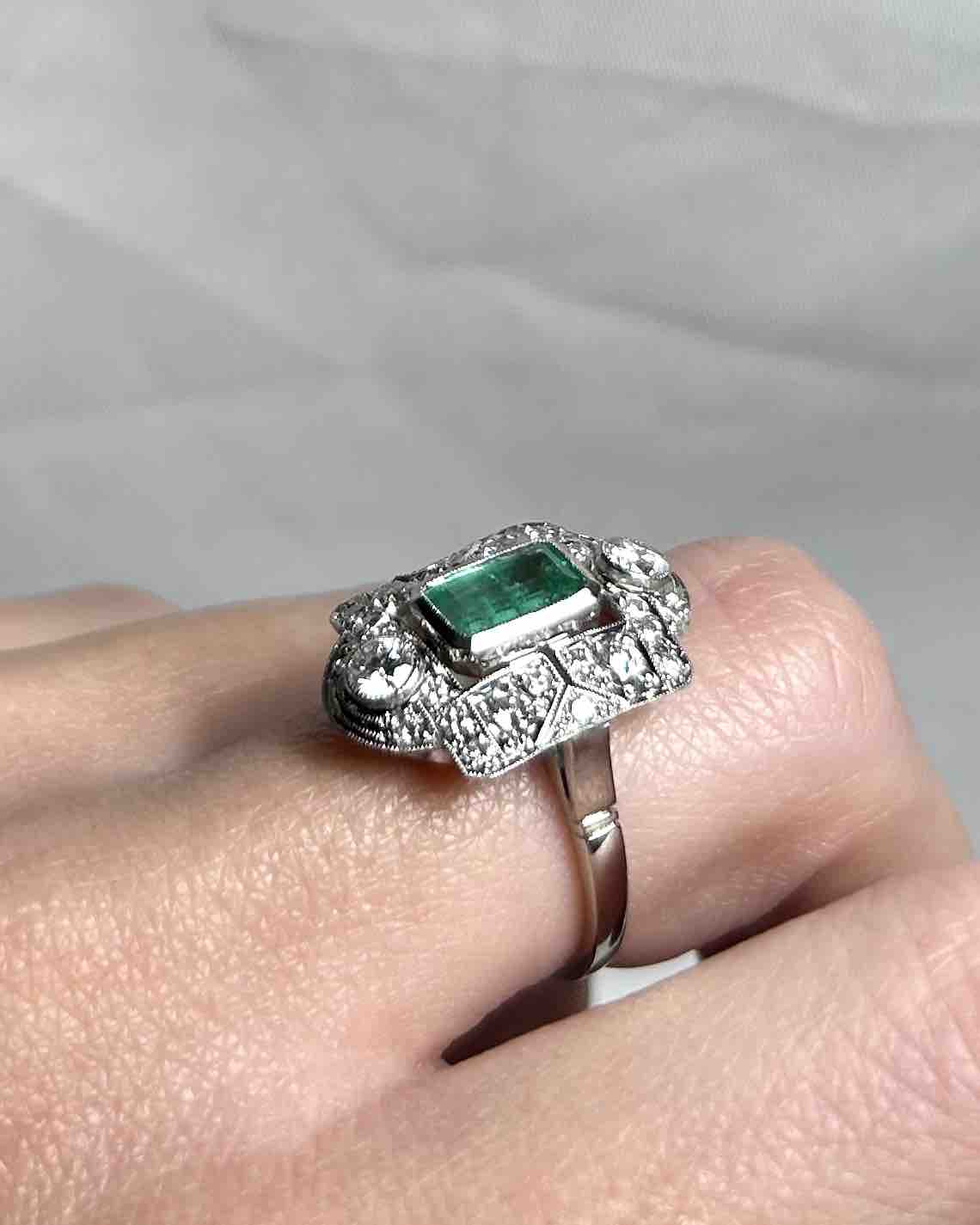 Bague Style Art Déco Émeraude 1.08 carat &amp; Diamants 0.72 carat "Coline" - Elliade Paris