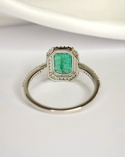 Bague Style Art-Déco Émeraude 1.12 carat &amp; Diamants 0.30 carat "Andressa" - Elliade Paris