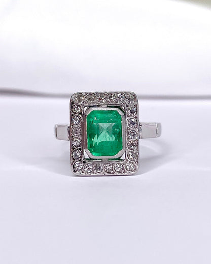 Bague Style Art Déco Émeraude 1.46 carat &amp; Diamants "Audrey" - Elliade Paris