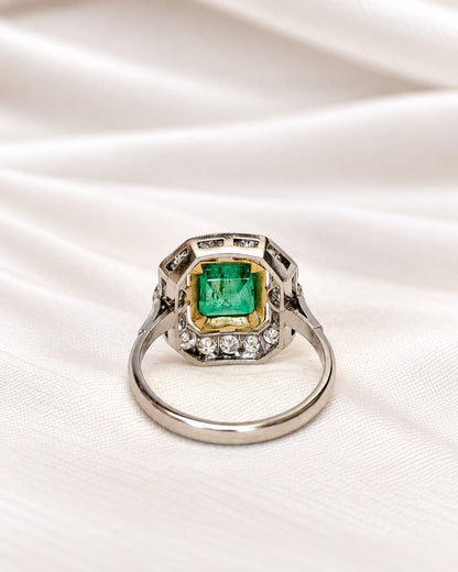 Bague Style Art-Déco Émeraude 1.96 carat &amp; Diamants 0.88 carat "Audrey" - Elliade Paris