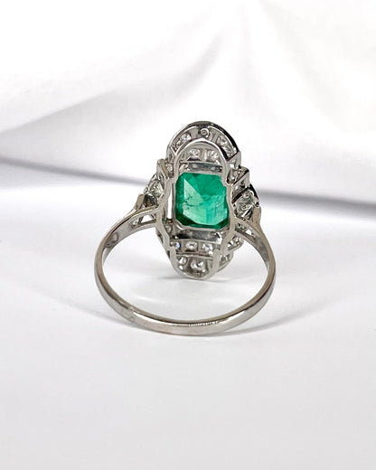 Bague Style Art - Déco Émeraude 2 carats &amp; Diamants 0.60 carat "Mathilde" - Elliade Paris