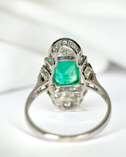 Bague Style Art-Déco Émeraude 2 carats &amp; Diamants 0.60 carat "Mathilde" - Elliade Paris