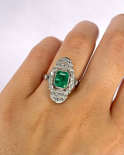 Bague Style Art - Déco Émeraude 2 carats &amp; Diamants 0.60 carat "Mathilde" - Elliade Paris