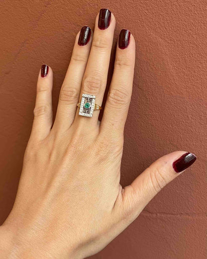 Bague style Art - déco émeraude &amp; 28 diamants &quot;Paz&quot; - Elliade Paris