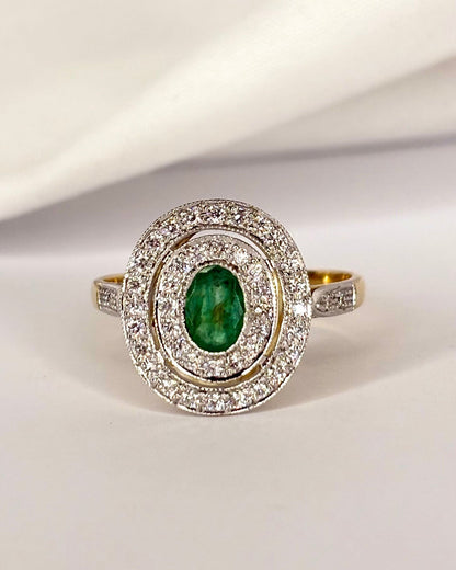 Bague Style Art Déco Émeraude &amp; 44 Diamants "Oxanna" - Elliade Paris
