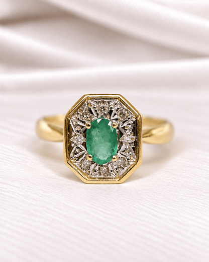 Bague Style Art-Déco Émeraude &amp; Diamants "Elora" - Elliade Paris