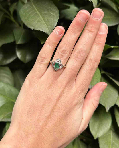 Bague Style Art - Déco Émeraude &amp; Diamants &quot;Fanny&quot; - Elliade Paris