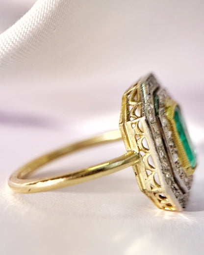 Bague Style Art-Déco Émeraude &amp; Diamants "Lynsey" - Elliade Paris