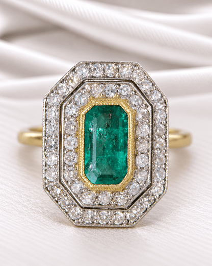 Bague Style Art-Déco Émeraude &amp; Diamants "Lynsey" - Elliade Paris