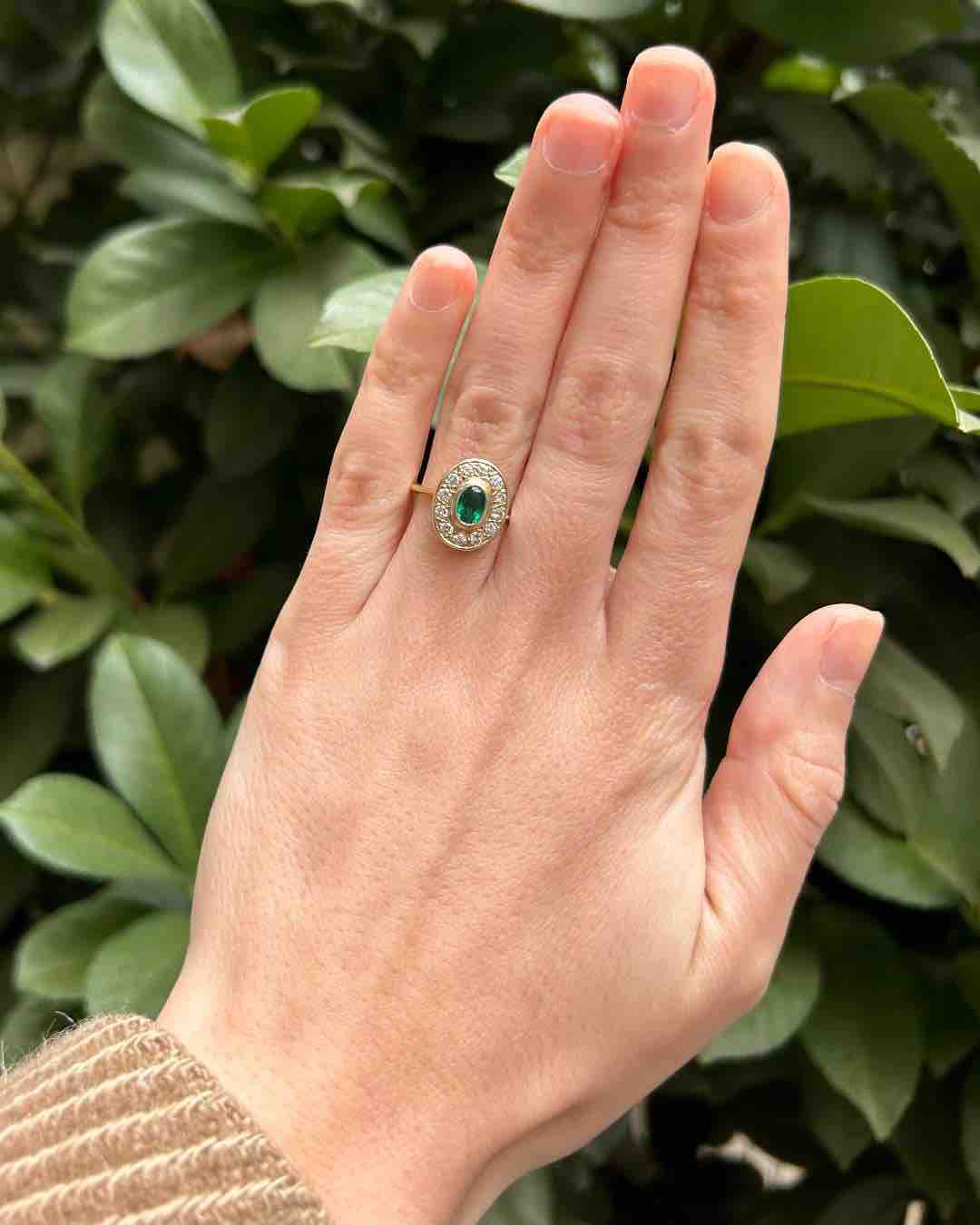 Bague style Art - Déco émeraude &amp; diamants "Sylvianne" - Elliade Paris