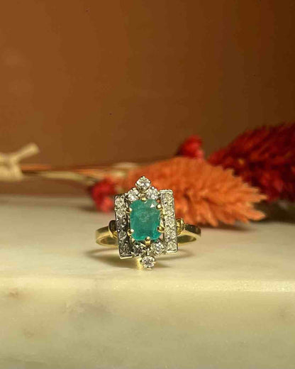 Bague style Art - Déco émeraude &amp; diamants &quot;Victoire&quot; - Elliade Paris