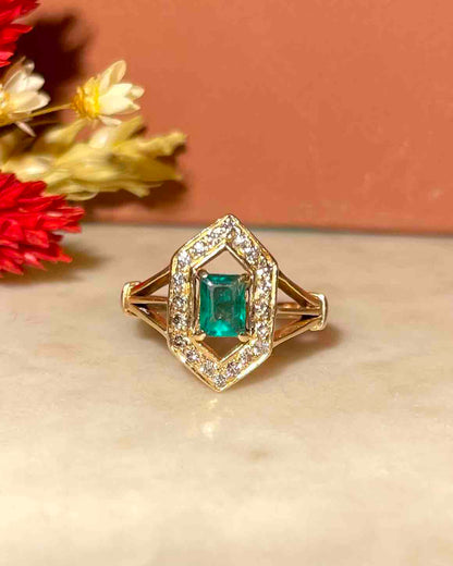Bague style Art-déco Emeraude et Diamants &quot;Parker&quot;