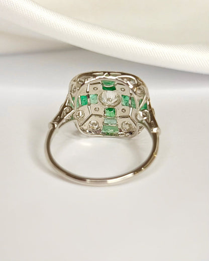 Bague Style Art-Déco Émeraudes 0.45 carat &amp; Diamants 0.82 carat "Aliénor" - Elliade Paris