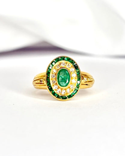 Bague Style Art - Déco Émeraudes 0.50 carat &amp; 16 Diamants "Diana" - Elliade Paris