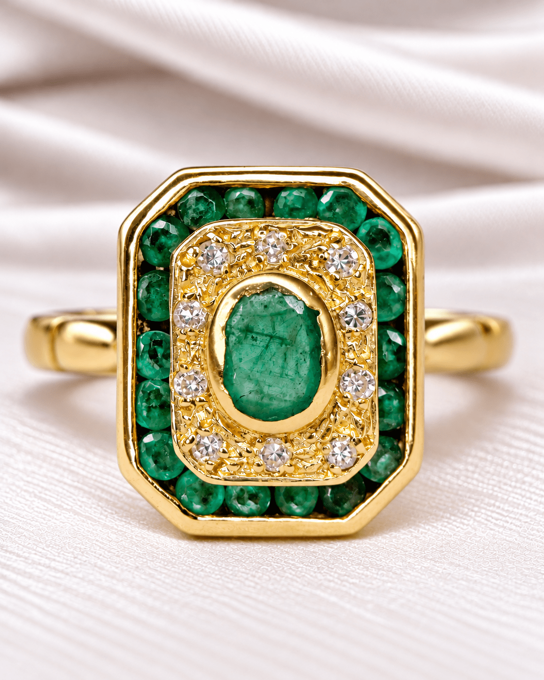 Bague Style Art-Déco Émeraudes 0.51 carat &amp; Diamants 4.89g "Estelle" - Elliade Paris