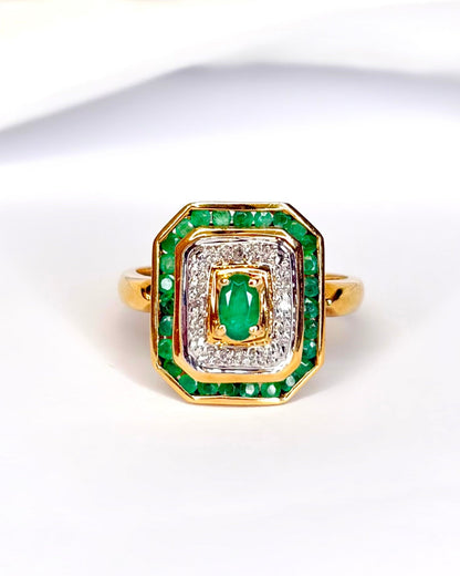 Bague Style Art - Déco Émeraudes 0.87 carat &amp; Diamants "Edith" - Elliade Paris