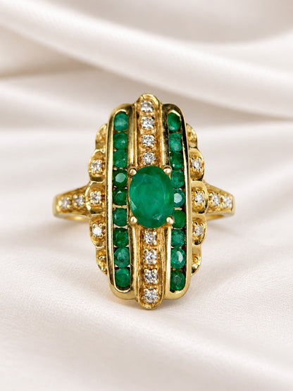 Bague Style Art-Déco Émeraudes 1.09 carat &amp; Diamants "Johanna" - Elliade Paris