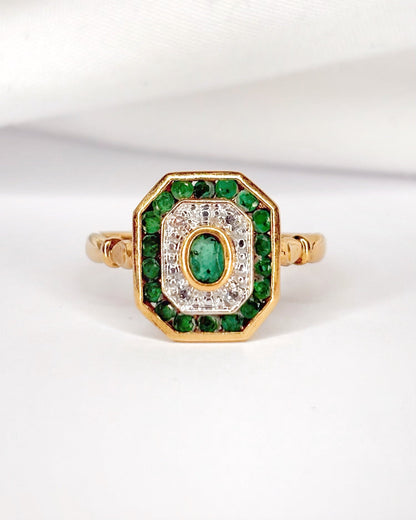 Bague Style Art - Déco Émeraudes 1.11 carat &amp; Diamants "Diana" - Elliade Paris