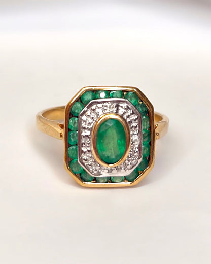 Bague Style Art Déco Émeraudes 1.42 carat &amp; Diamants "Esmeralda" - Elliade Paris