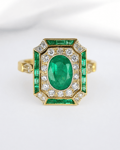 Bague Style Art-Déco Émeraudes 1.46 carat &amp; Diamants 0.55 carat 4.45g "Talia" - Elliade Paris