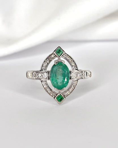 Bague Style Art Déco Émeraudes 1.64 carat &amp; Diamants 0.34 carat "Valentine" - Elliade Paris