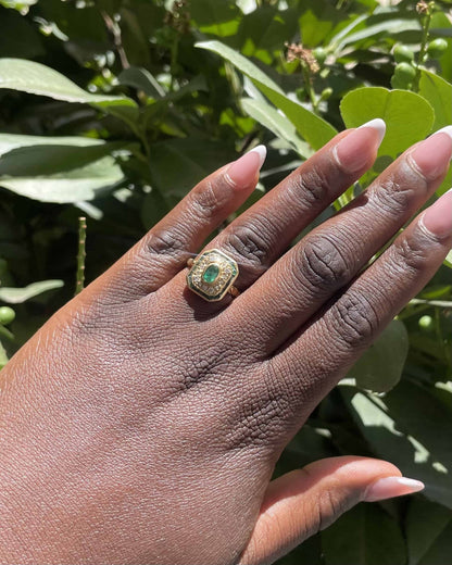 Bague Style Art - Déco Émeraudes et Diamants &quot;Giada&quot; - Elliade Paris