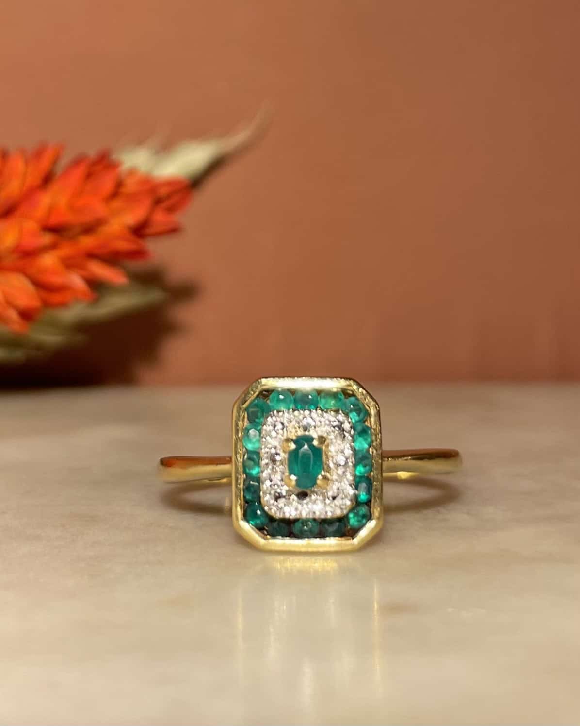 Bague Style Art - Déco Émeraudes "Louison" - Elliade Paris