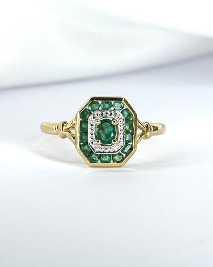 Bague Style Art-Déco Émeraudes "Tiphaine" - Elliade Paris
