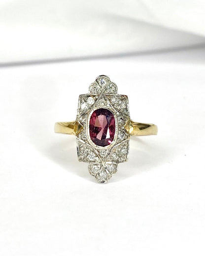 Bague Style Art - Déco Grenat 1.10 carat &amp; Diamants 0.40 carat "Ornella" - Elliade Paris