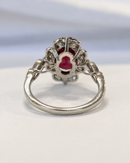 Bague Style Art-Déco Grenat Rhodolite 3.59 carats &amp; Diamants 0.46 carat "Eugènie" - Elliade Paris