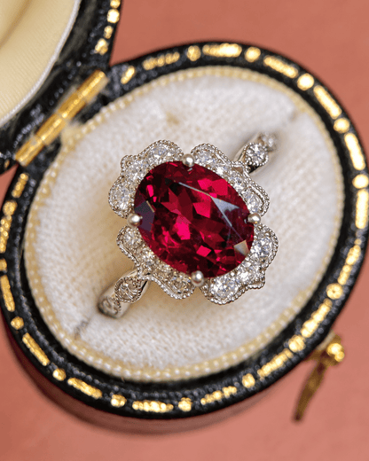 Bague Style Art-Déco Grenat Rhodolite 3.59 carats &amp; Diamants 0.46 carat "Eugènie" - Elliade Paris