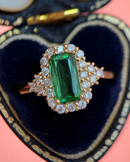 Bague Style Art-déco Grenat Tsavorite 1.41 carat &amp; Diamants "Nérine" - Elliade Paris