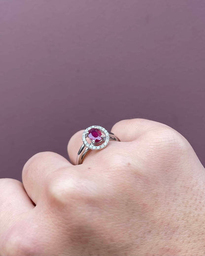Bague Style Art - Déco Marguerite Rubis et 20 Diamants &quot;Slovène&quot; - Elliade Paris